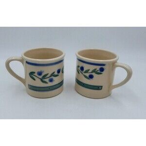 Hartstone Pottery Blueberry Vine Stoneware Coffee Tea Mugs Cups Set of 2